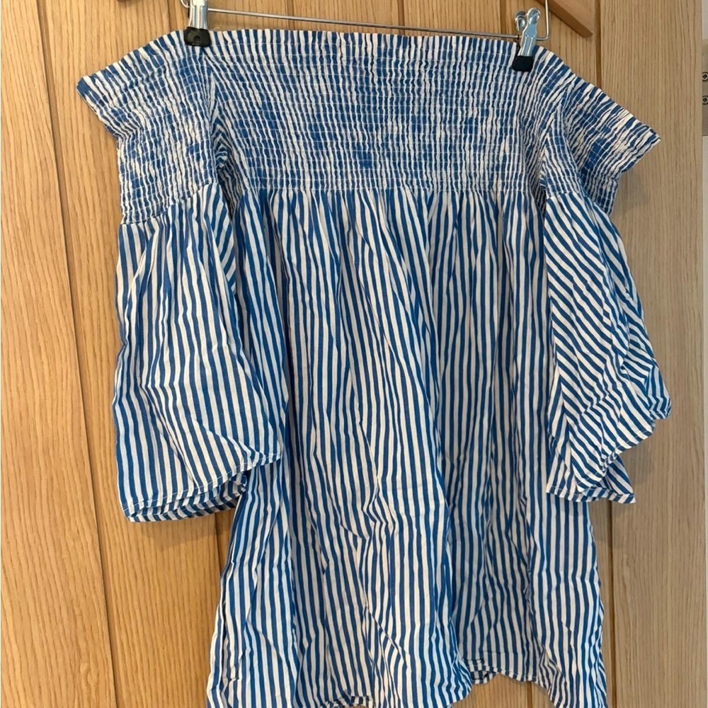 Elegant Blue and White Striped Off-Shoulder Blouse
